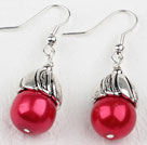 Simple Style Watermelon Red Color Shell Beads Earrings