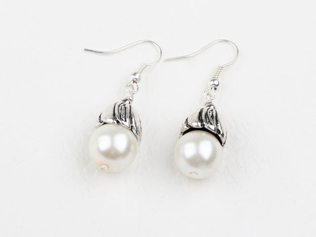 Simple Style White Color Shell Beads Earrings