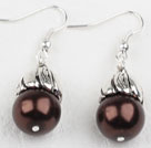 Simple Style Dark Coffee Color Shell Beads Earrings