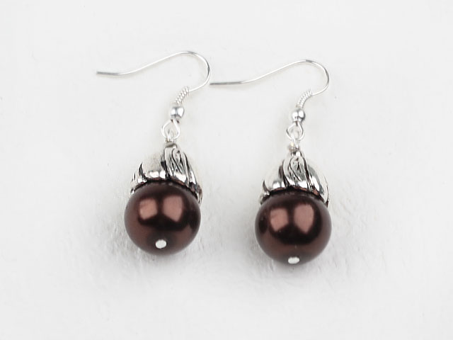 Simple Style Dark Coffee Color Shell Beads Earrings