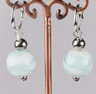 Nice Simple Short Style 12Mm Blue Colored Glaze Ball Drop Earrings With Ear Hoops 