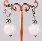 Beautiful Pink 12 Mm Colored Glaze Ball Dangle Earrings With Ear Hoops 