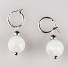 Lovely White 12 Mm Colored Glaze Ball Dangle Earrings With Ear Hoops 