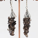 Fashion Cluster Style Smoky Quzrtz Chips And Cap Charm Dangle Earrings With Fish Hook