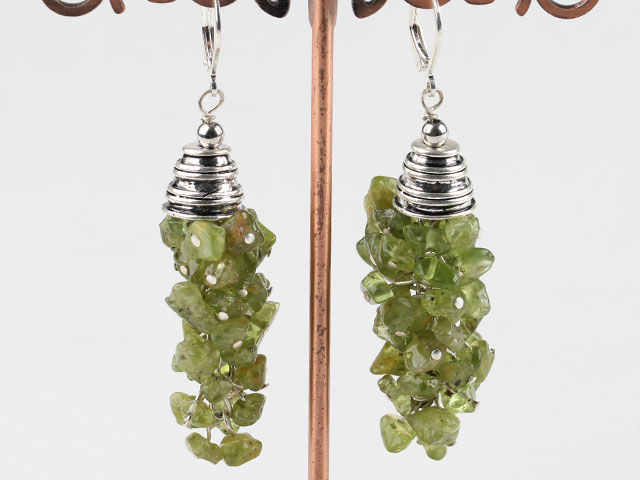 Fashion Long Cluster Style Olive Stone Chips And Cap Charm Dangle Earrings
