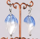 sea blue waved leaf shape colored glaze earrings