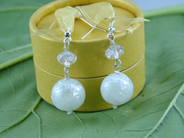 Lovely White Crystal And Round Colored Glaze Ball Earrings With Fish Hook