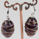 Lovely Simple Style Purple Colored Glaze Wraps Dangle Earrings With Lever Back Hook