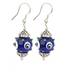 Nice Eye Shape Blue Colored Glaze Crystal And Cap Charm Dangle Earrings