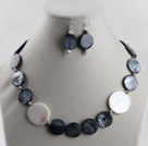 white and black shell disc necklace earrigns set