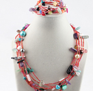 Assorted pearl crystal and multi color gemstone and shell set(necklace and matched bracelet)