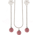 Classic Polymer Clay Pink Rhinestone Ball Pendant Necklace And Elegant Leaf Studs Earrings Sets