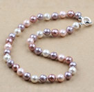 Clssic Design 12mm Faceted Round Pink Four Different Color Seashell Beaded Necklace