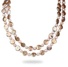 Two Strands Copper Color Coin Pearl Necklace with Round Pearl Beads