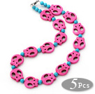 5 Pieces Dyed Hot Pink Turquoise Skull and Blue Turquoise Necklace with Lobster Clasp