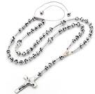 Long Style Silver Color Manmade Crystal Y Shape Extedable Necklace with Cross Pendant