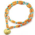 Long Style Ambar and Green Acrylic Necklace with Heart Shape Yellow Turquoise Pendant