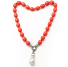 Elegent Style Potato Shape Red Pink Color Seashell Beaded Knotted Necklace with White Seashell Pendant