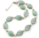 Fashion Natural White Freshwater Pearl And Oval Aventurine Strand Necklace With Gold Spacers