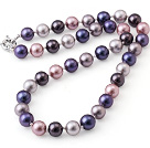 Popular 10mm Round Multi Color Seashell Beads Hand-Knotted Strand Necklace With Moonight Clasp