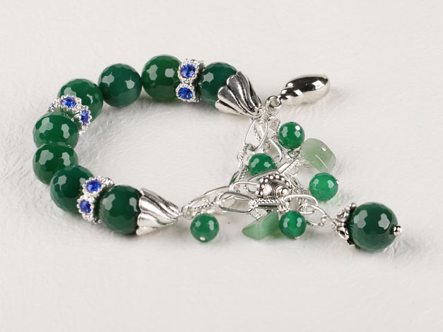 beautiful faceted green agate rhinestone charms bracelet with extendable chain