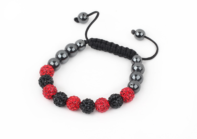 Fashion Style Red and Black Rhinestone and Tungsten Steel Stone Drawstring Bracelet