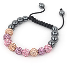Fashion Style Pink Purple and Champagne Rhinestone and Tungsten Steel Stone Drawstring Bracelet
