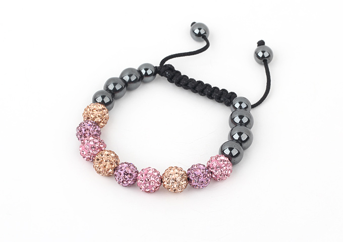 Fashion Style Pink Purple and Champagne Rhinestone and Tungsten Steel Stone Drawstring Bracelet