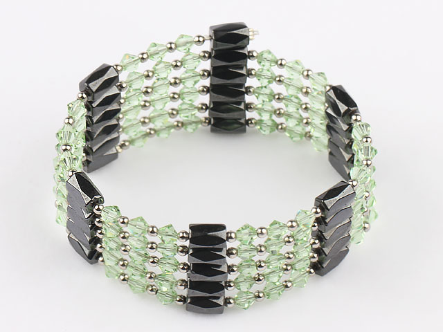 Fashion 6 Row Green Crystal And Magnetic Wrap Bangle Bracelet