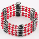 Fashion Multi-Row Red Crystal Silver Beads And Black Magnetic Wrap Bangle Bracelet