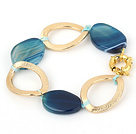 Beautiful 23*30Mm Blue Agate And Golden Loop Charm Bracelet With Moonight Clasp