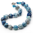 chunky style 8-16mm blue agate beaded necklace with moonlight clasp