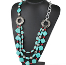 29.5 inches red coral turquoise necklace on bold metal chain