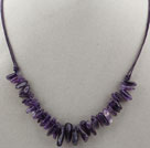 Simple Style Long Teeth Shape Amethyst Necklace with Purple Thread