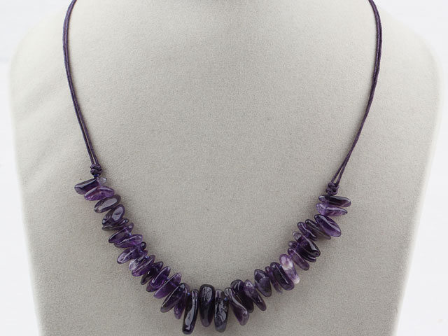 Simple Style Long Teeth Shape Amethyst Necklace with Purple Thread