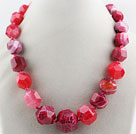 Chunky Style Incidence Angle Crystallized Hot Pink Agate Graduated Necklace