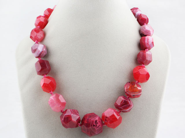 Chunky Style Incidence Angle Crystallized Hot Pink Agate Graduated Necklace