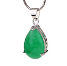 Lovely Teardrop Green Malaysian Jade Zircon Pendant Necklace With Metal Chain