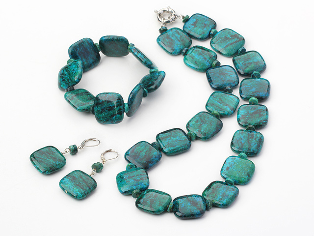 Big Style Square Shape Phoenix Stone Necklace Bracelet And Earrings Set