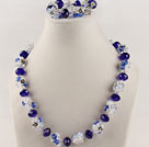 blue crystal  necklace bracelet set with extendable chain