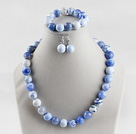 12mm blue burst pattern blue agate ball necklace bracelet earrings set