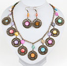 Vintage Style Multi Color Shell Set ( Necklace and Matched Earrings )