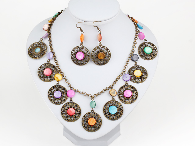 Vintage Style Multi Color Shell Set ( Necklace and Matched Earrings )