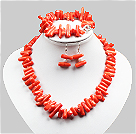 Special Design Popular Branch Shape Orange Coral Jewelry Set (Necklace, Bracelet And Earrings)