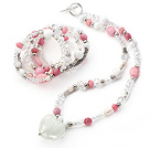 White and Pink Series Clear Crystal and Pink Candy Jade and White Porcelain Stone Set