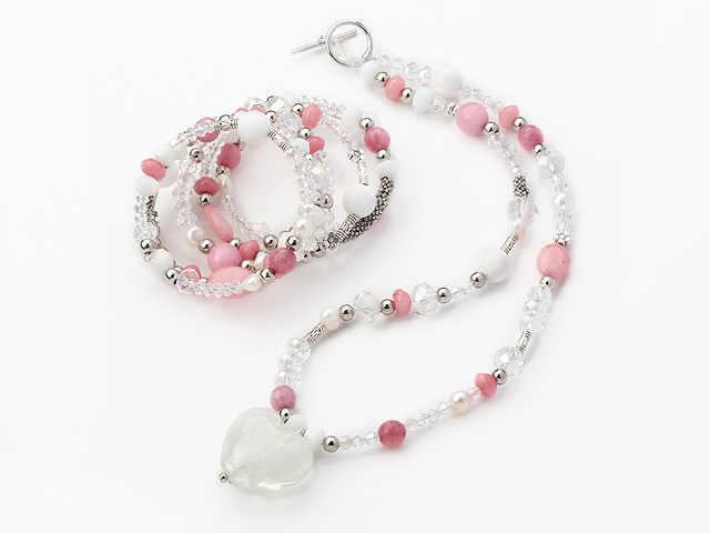 White and Pink Series Clear Crystal and Pink Candy Jade and White Porcelain Stone Set