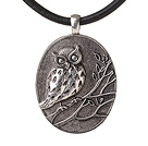 Amazing Fashion Drop Style Big Tibet Silver Owl Pendant Necklace with Black Leather
