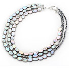 Gray Series Three Strands Oval Shape Rebirth Pearl and Black Crystal Necklace