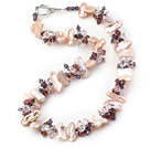 Nice Pink And White Biwa Pearl And Multi Crystal Beaded Strand Necklace With Toggle Clasp