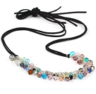 Fashion Loop Chain Multi Color Crystal Strand Neckalce With Black Knotted Threads